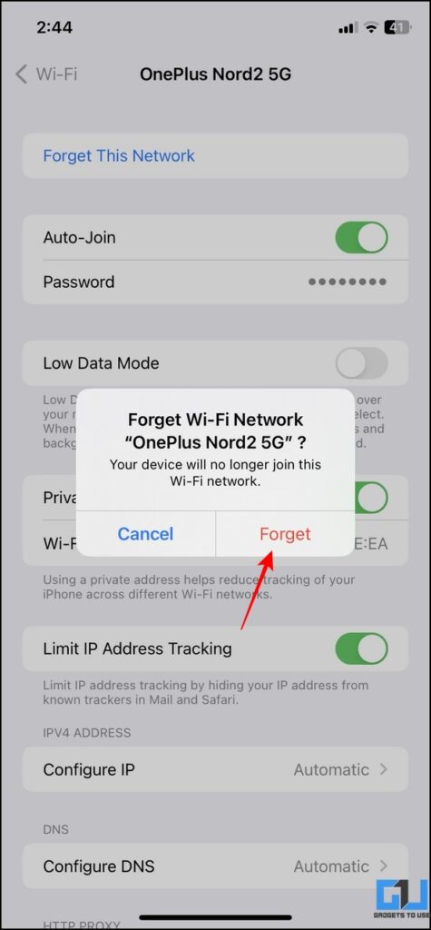 Remove Saved Wi-Fi Network on iOS