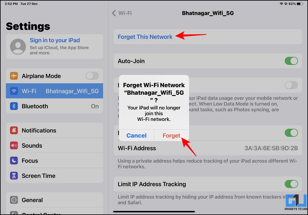 Remove Saved Wi-Fi Network on iPad