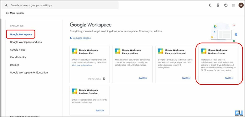 downgrade Google workspace plan