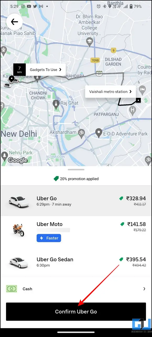 Share Google Maps Location on Uber