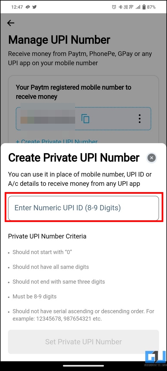Create Private UPI Number