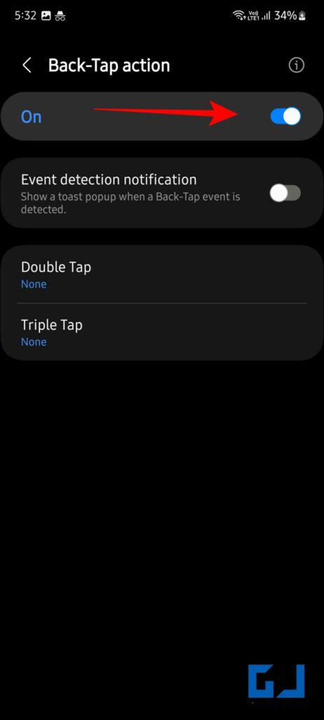 back tap on android samsung phones