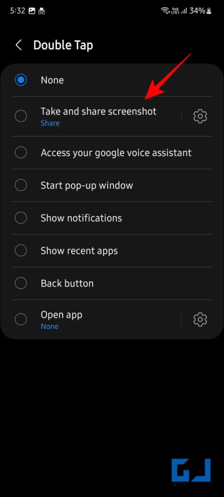 back tap on android samsung phones