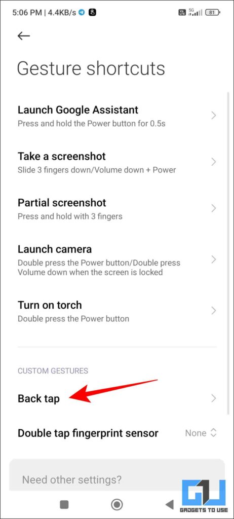 back tap on android xiaomi phones