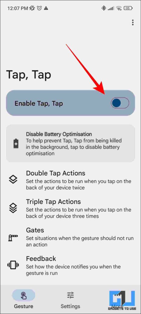 back tap on any android phone