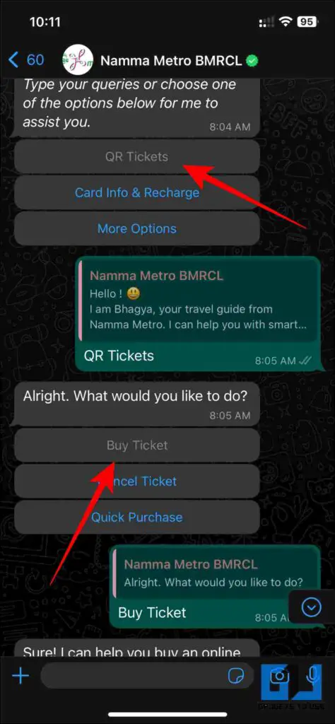 Book Bangalore metro WhatsApp QR ticket