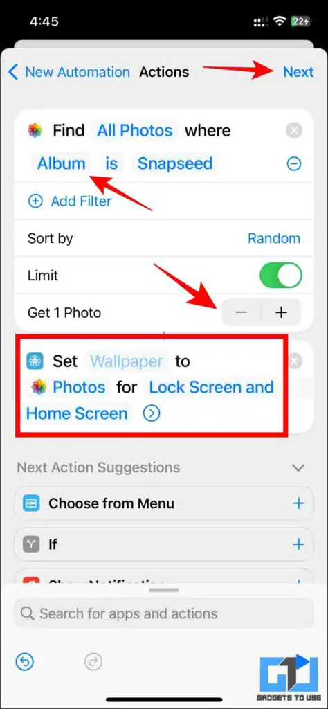 create shortcut to automatically change iPhone wallpaper
