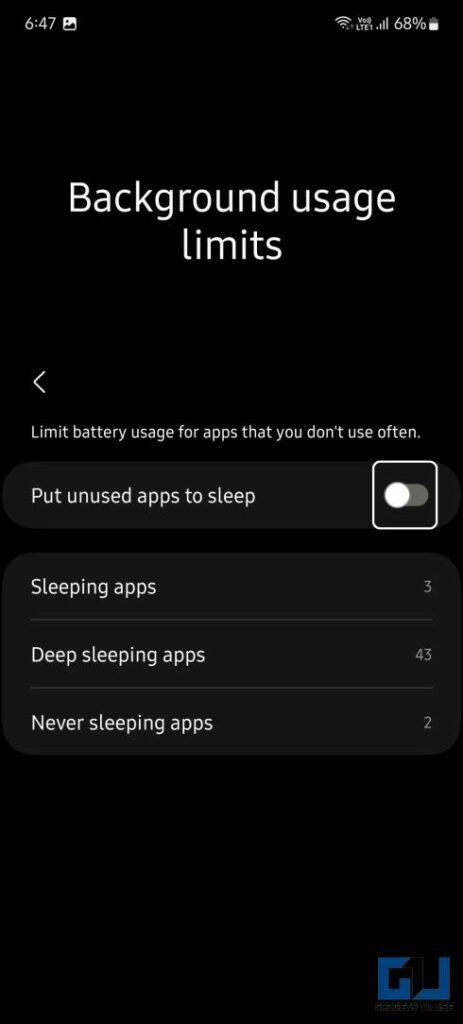 Samsung Sleeping apps
