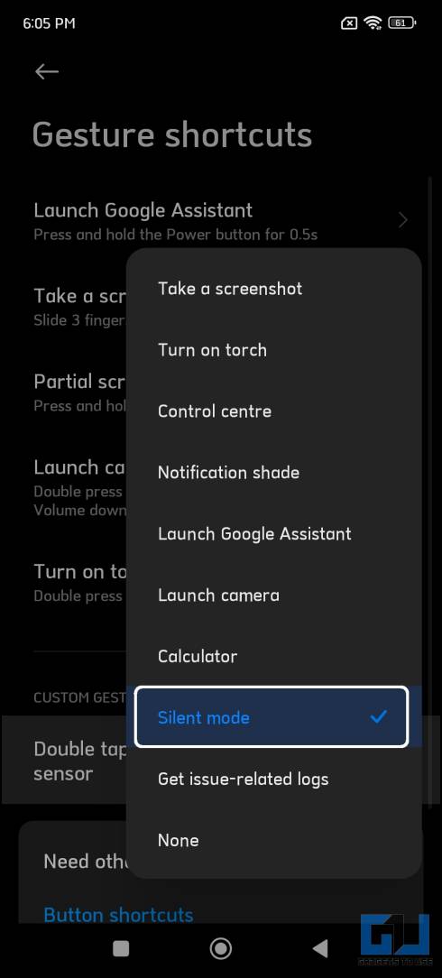 enable Silent mode with power button