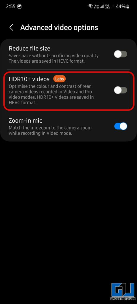 Turn off HDR video in OneUI to fix HDR10+ Video Premiere Pro
