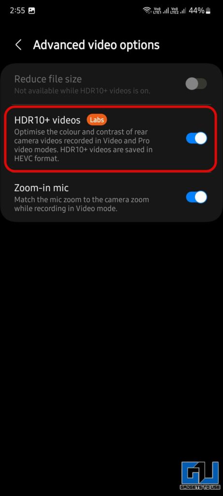 Turn off HDR video in OneUI to fix HDR10+ Video Premiere Pro