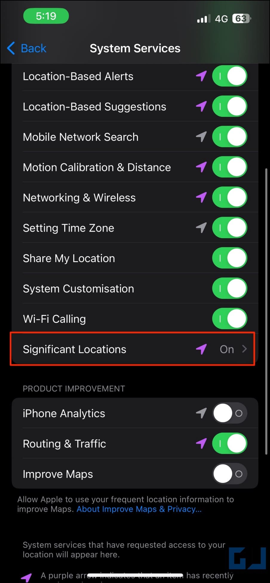 Desactivar ubicaciones significativas de iPhone