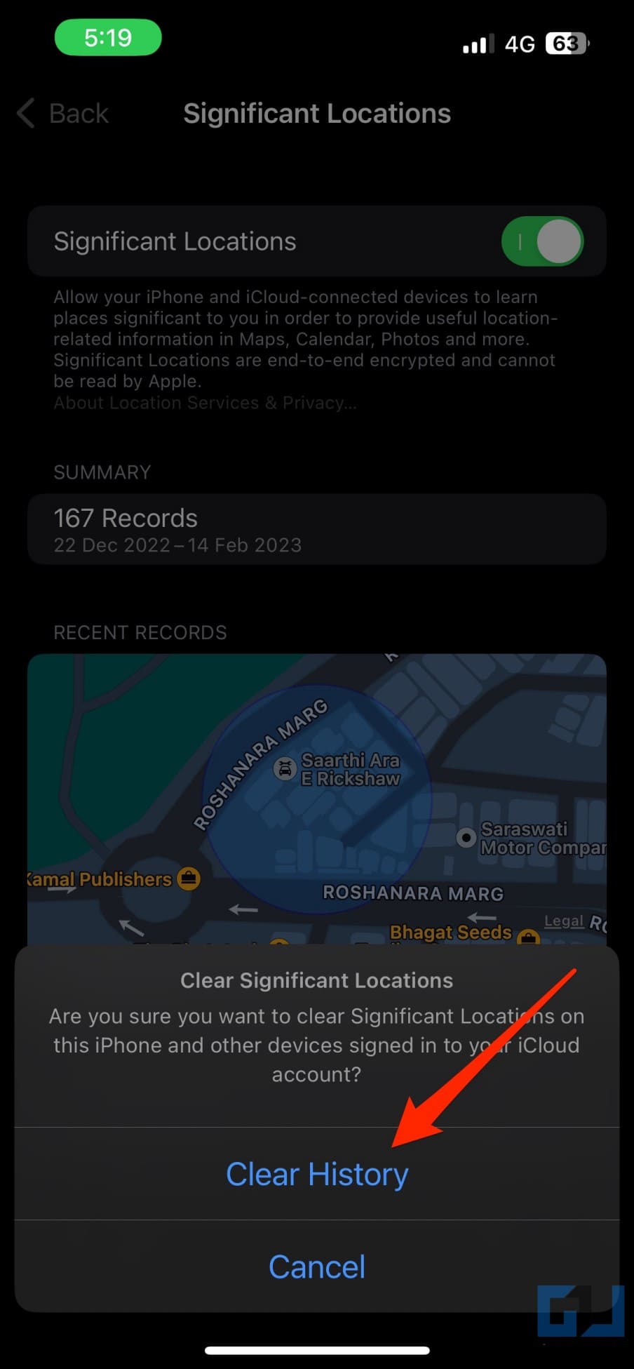 Eliminar ubicaciones significativas de iPhone