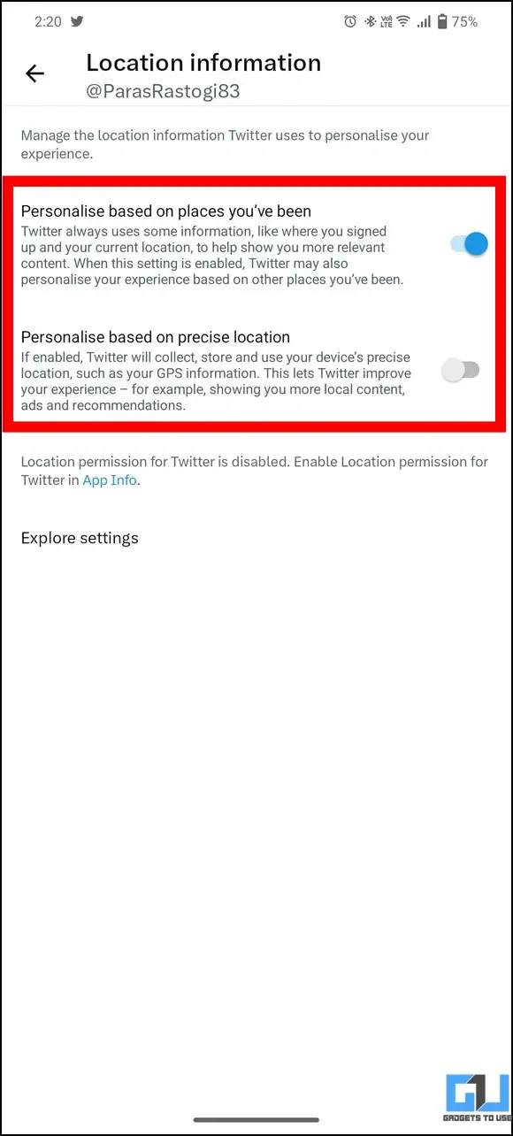 Turn off personalied location information to Secure your Twitter Account