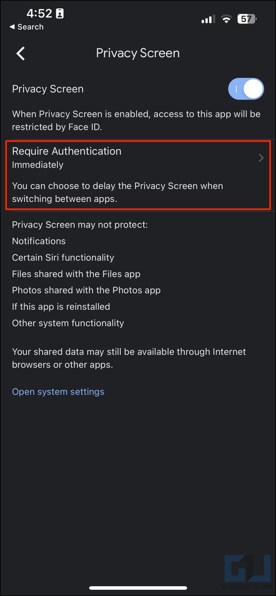 Enable Privacy Screen on Drive iOS