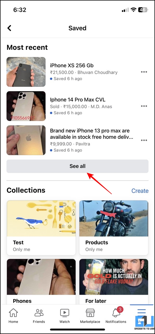 Saved Facebook Marketplace Posts on iOS