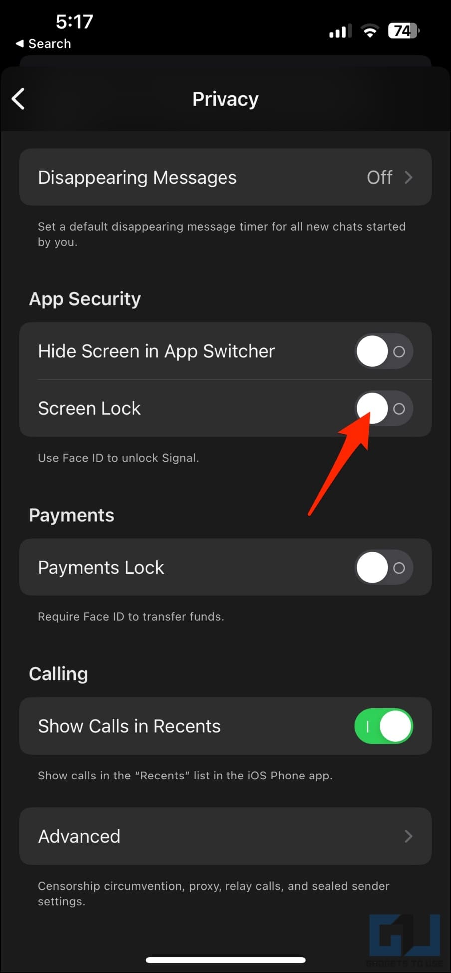 Lock Signal App on iPhone