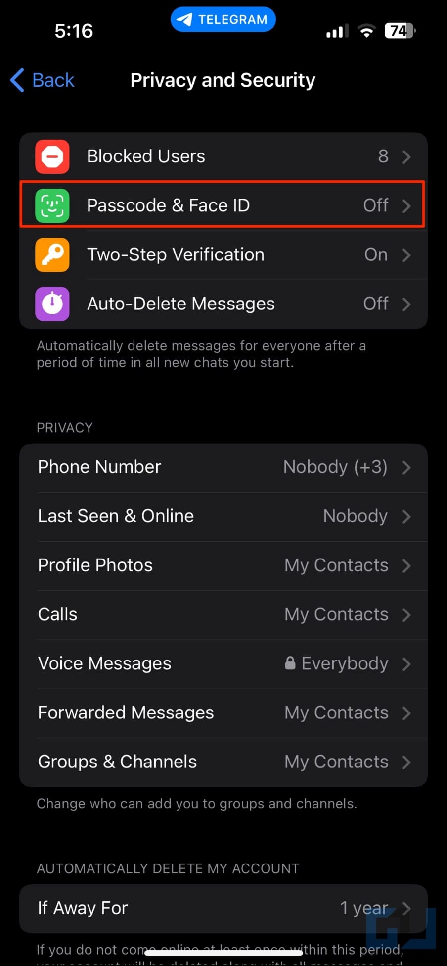 Lock Telegram App on iPhone