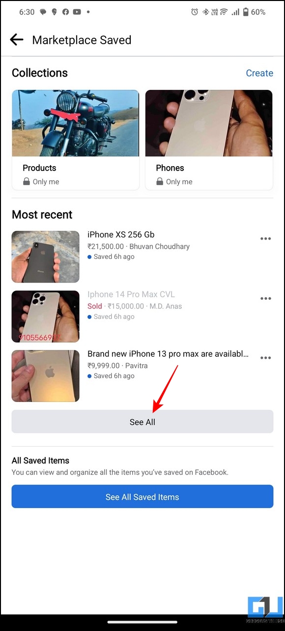 Saved Facebook Marketplace Posts on Android