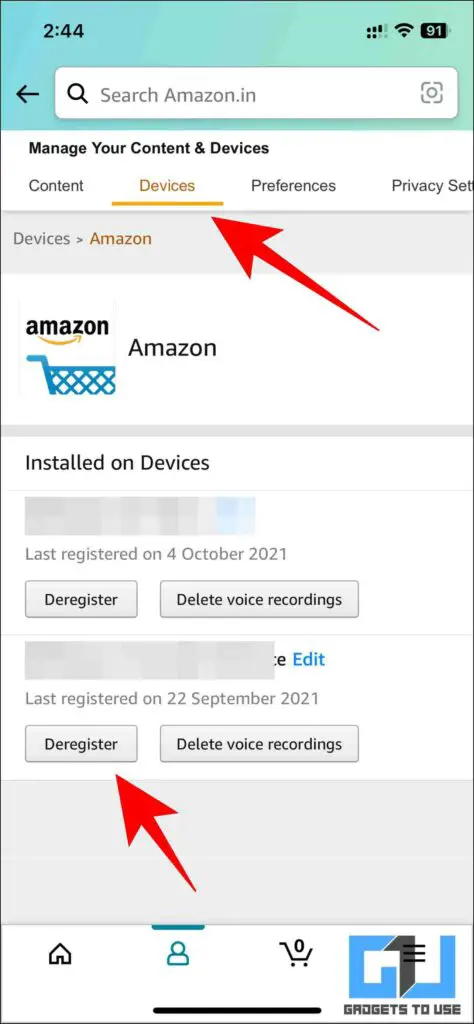 sign out of Amazon devices by deregistering account