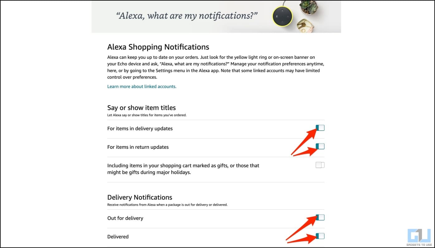 Customize Alexa Notifications on Amazon Website