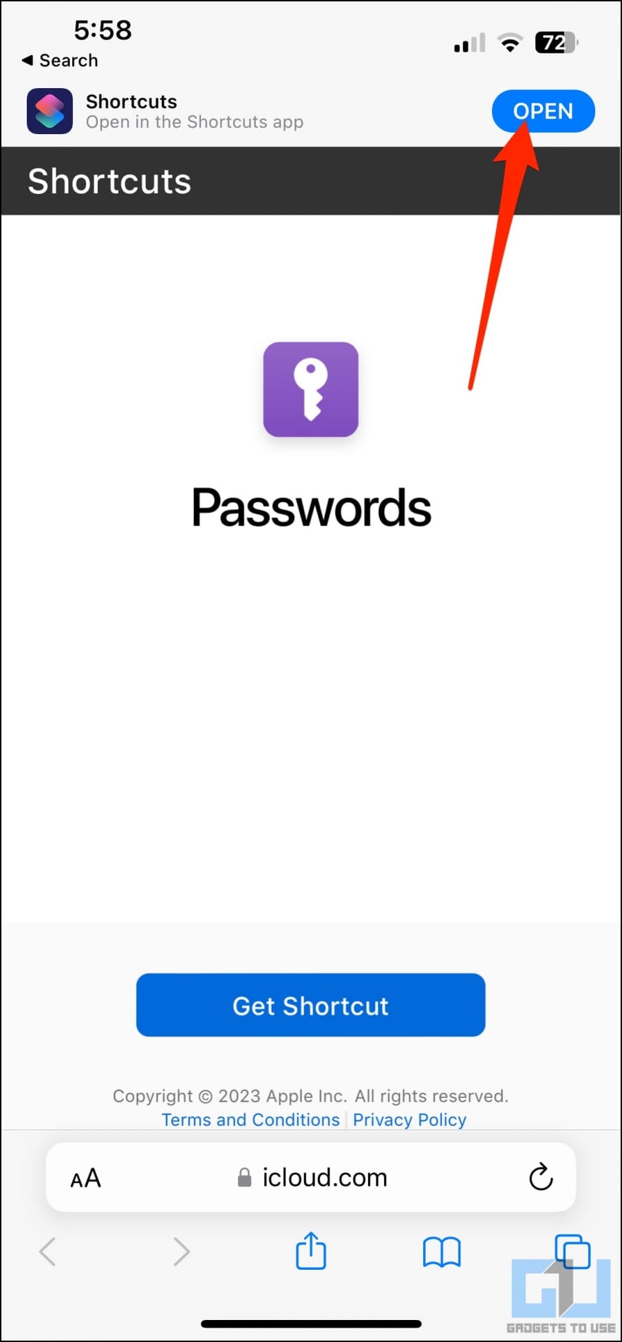 Apple Keychain Passwords Shortcut for iPhone Homescreen