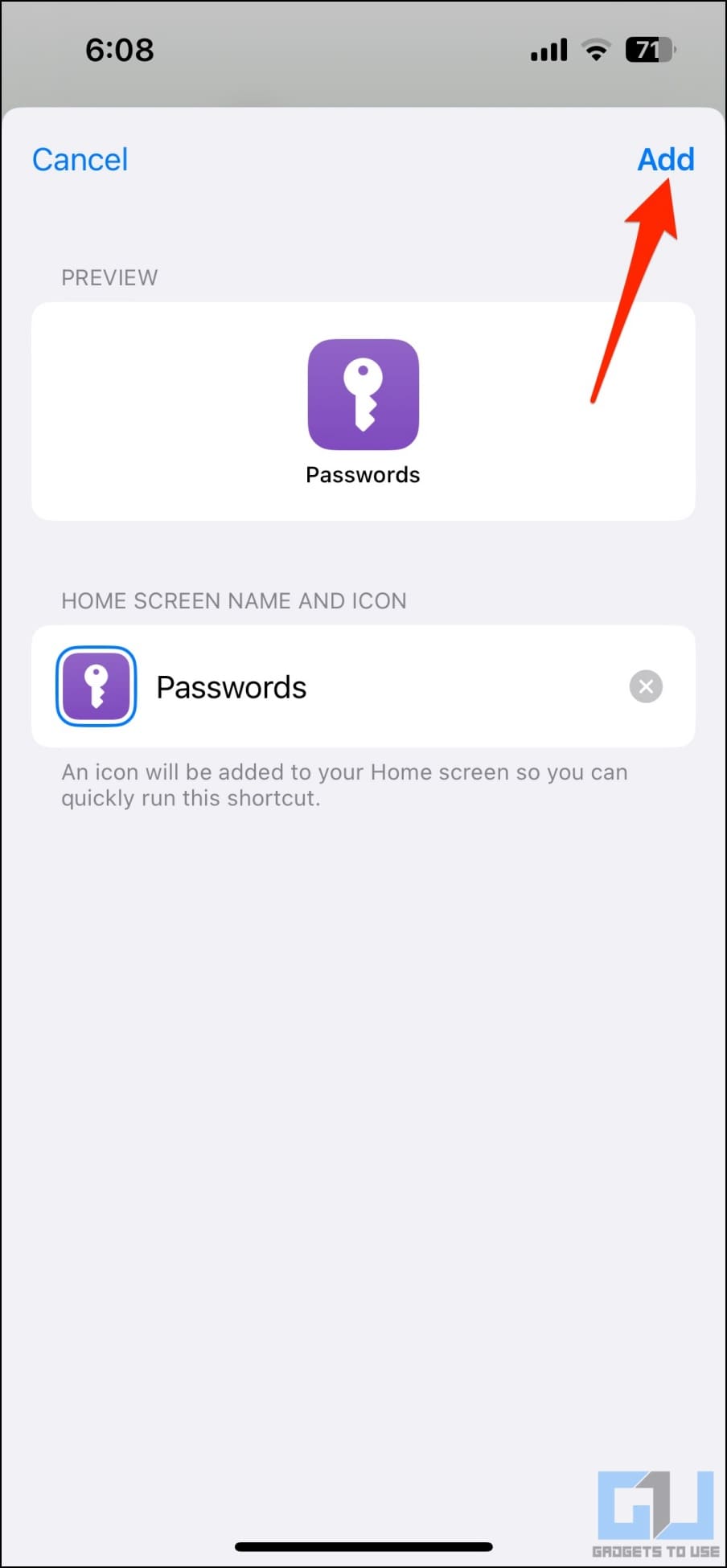Apple Keychain Passwords Shortcut for iPhone Homescreen