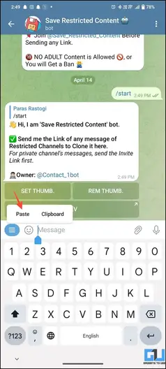 Baixe o vídeo restrito do Telegram