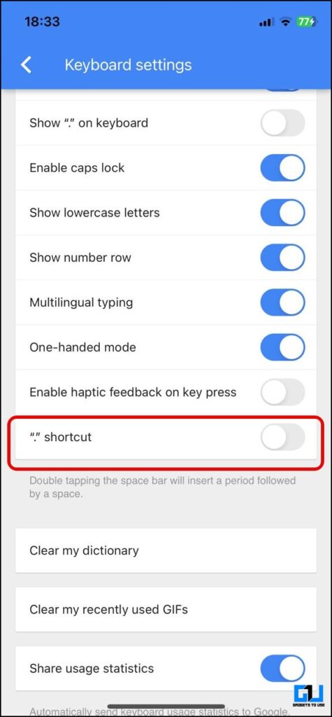 Disable Double Space Period on Gboard iPhone 