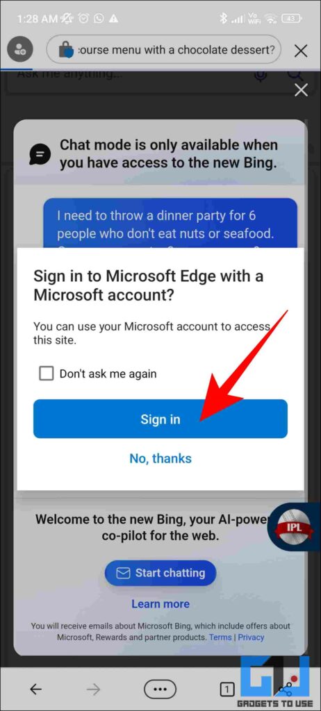 use Microsoft bing ai chat on Phone
