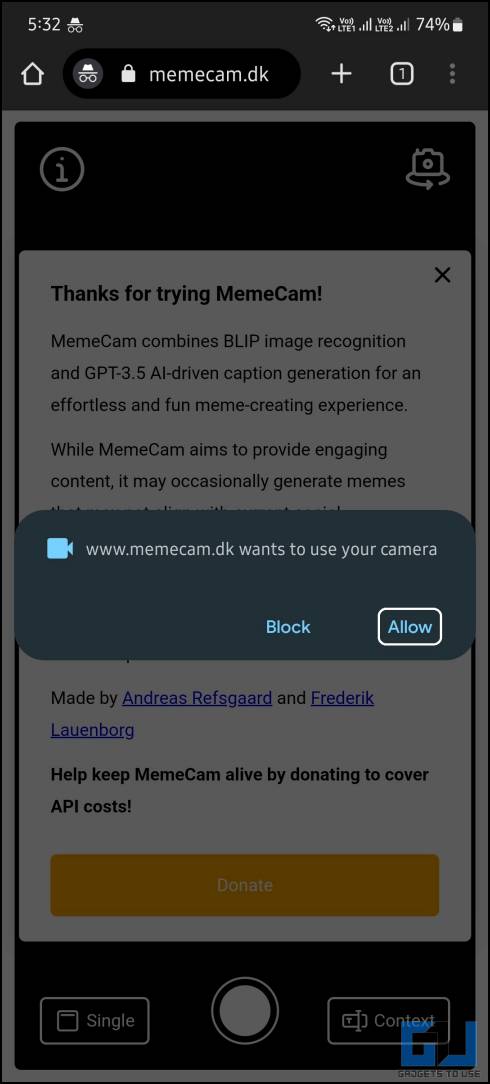 MemeCam: Make MEMEs with Your Phone Camera and CHATGPT