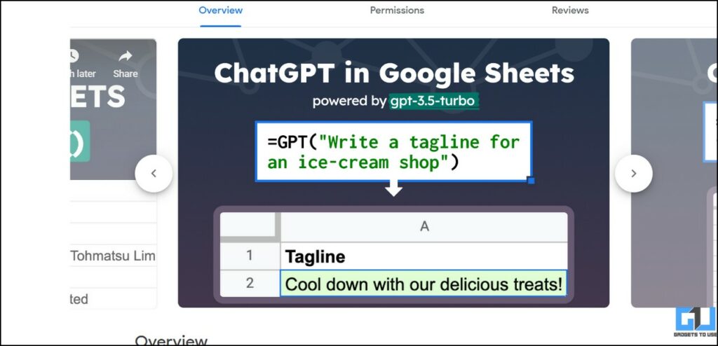 AI features to use GPT in Google Sheets