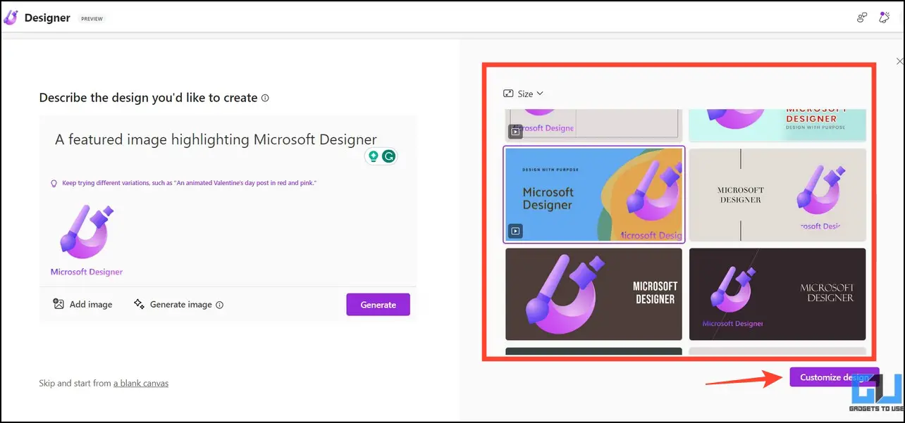 Use Microsoft Designer AI tool