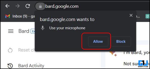 Allowing mic access on Google Bard website