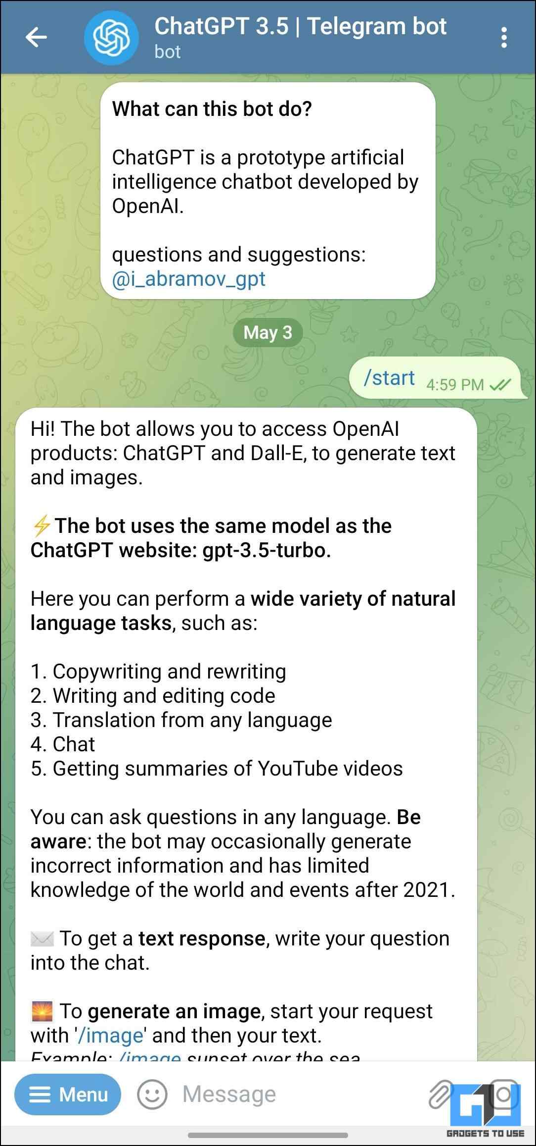 Use ChatGPT on Telegram