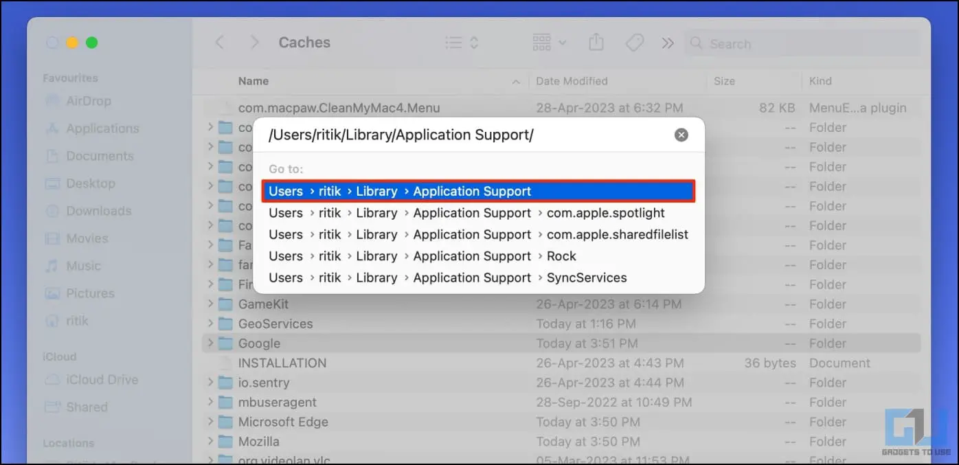 Delete App Cache Files in Mac Finder