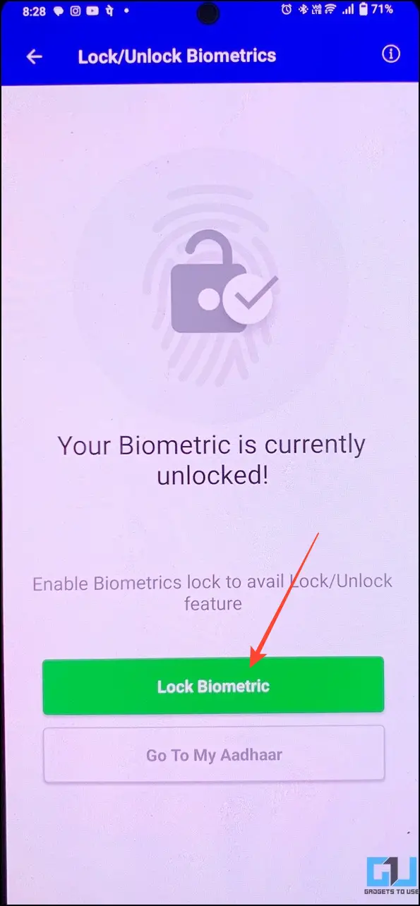Lock Aadhaar Biometric on mobile
