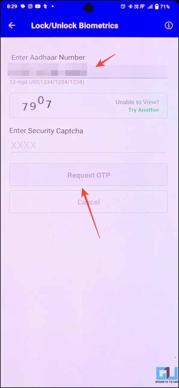 Lock and unlock Aadhaar Biometric on mobile app