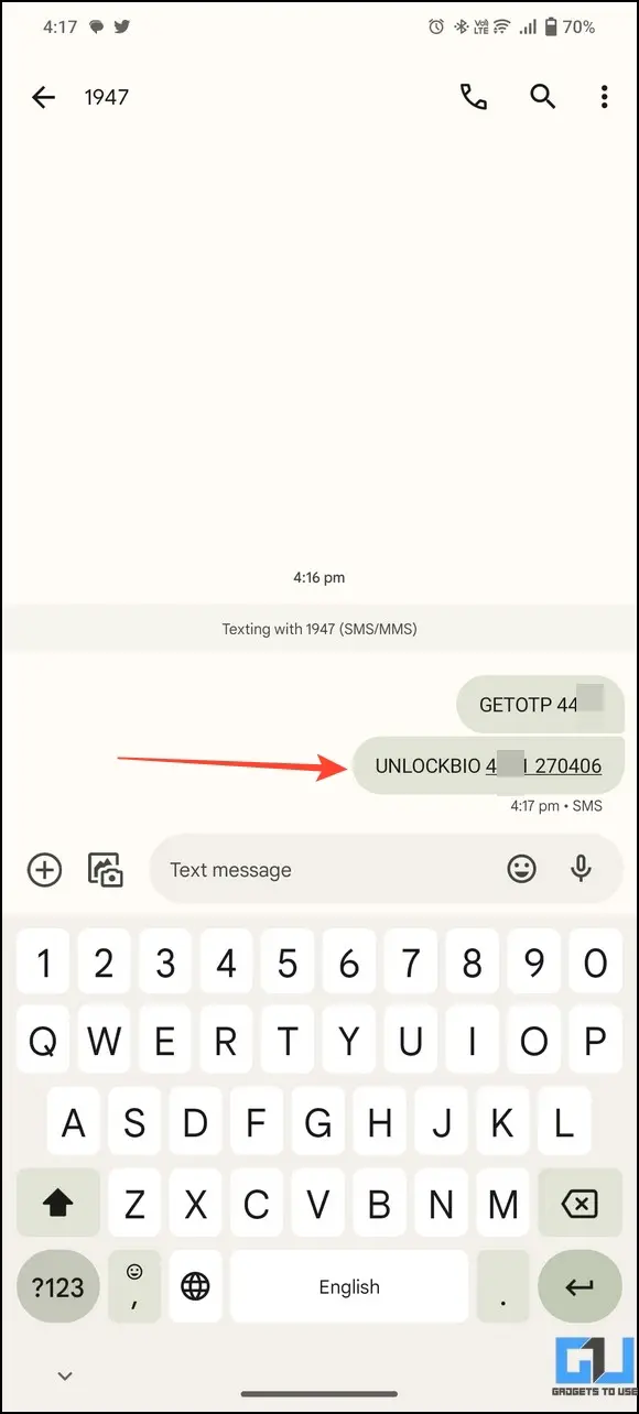 Lock and unlock Aadhaar Biometric using SMS