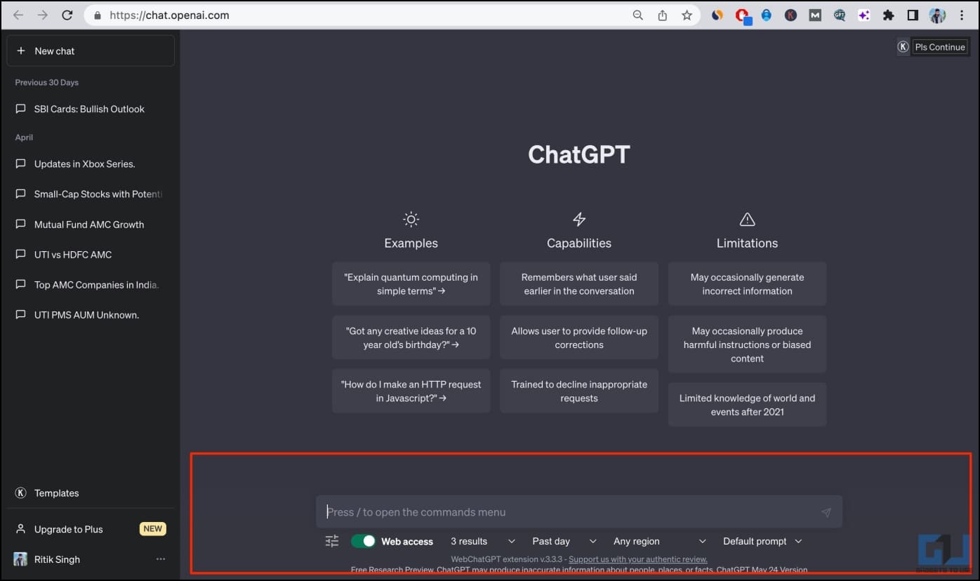 ChatGPT with internet access extension