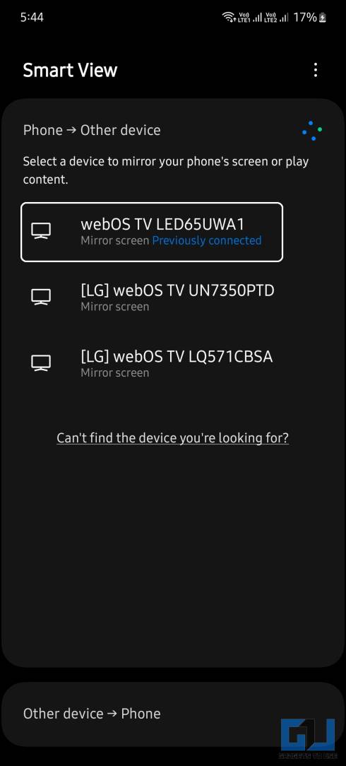 Screen Mirror to WebOS TV from Android