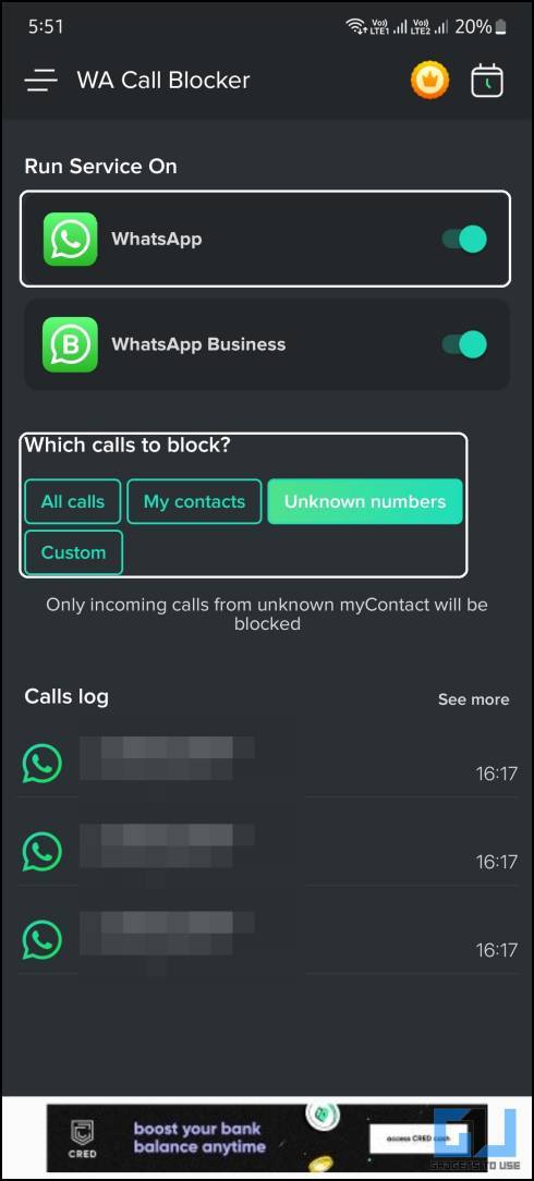 Silence or block Unknown WhatsApp Calls