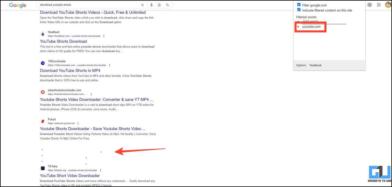 Remove YouTube Video Results using browser extension