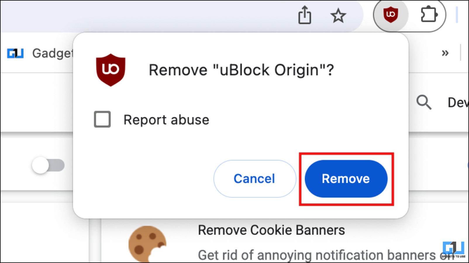 Click on Remove to uninstall the extension from Chrome