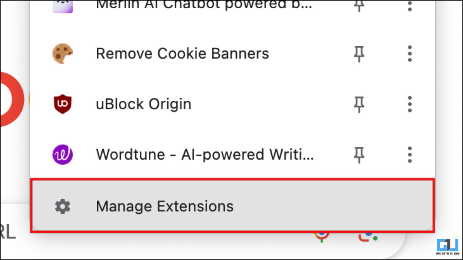 Go to the Manage Extensions Menu