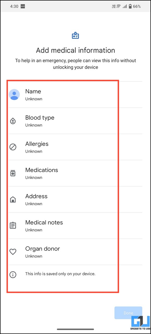 Add Emergency Medical and Contact info on Android