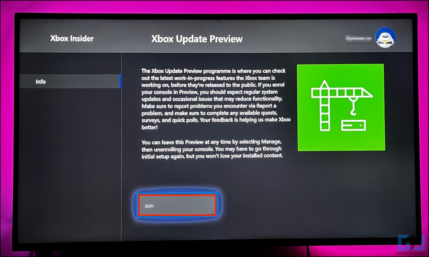 Enrol into Xbox Update Preview
