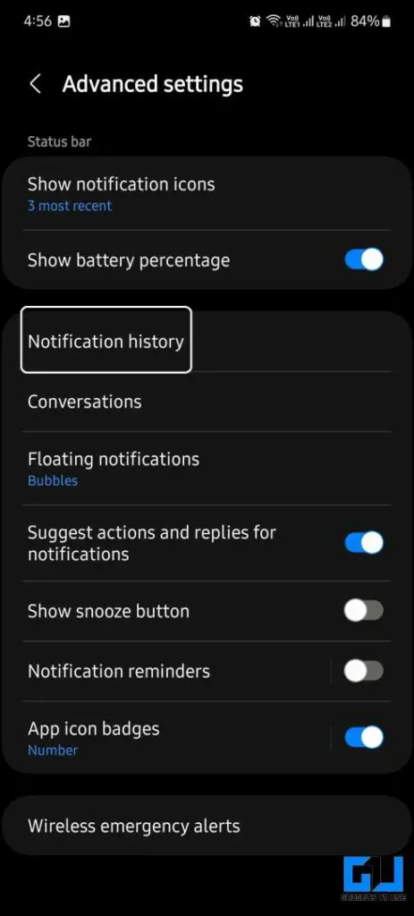 see old notifications history on Samsung