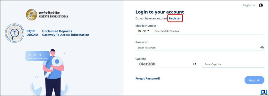 register on UDGAM to identify unclaimed deposits for individuals