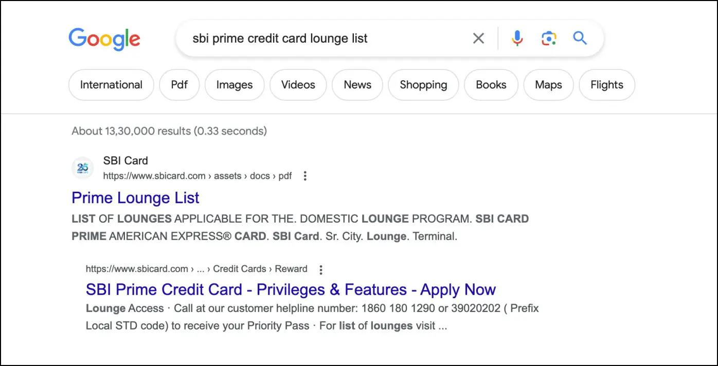 Google Search Query to Find if Your Credit Card Has Lounge Access